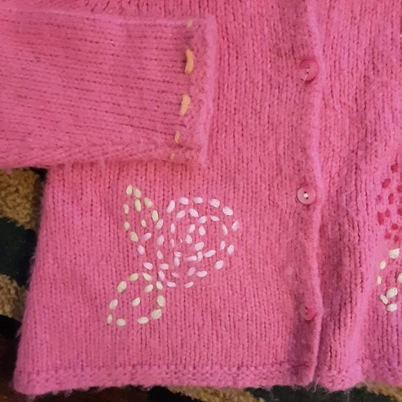 B. Lulu Los Angeles Pink Rose Embroidered Buttoned Sweater Cardigan Toddler 3T - Picture 3 of 12